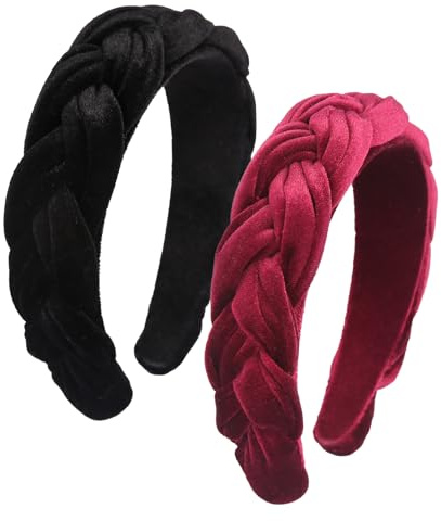 2 Stück Haarreif Samt, Haarreifen Flechtoptik Haarband Tracht Vintage Stirnband Breit Stirnband Haarschmuck für Fasching, Trachten Haarreif Samt für Karneval Oktoberfest Weihnachten