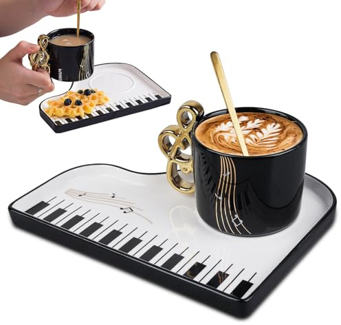 Coppa Musicale In Ceramica,TazzaS Con Manico A Forma Di Nota Con Il Cucchiaio,Tazza Di Musica In Ceramica,Tazza Da Caffè Con Pianoforte Per Bevande Calde E Fredde,Tè,Latte,Cacao,Mamma,Amici,Colleghi