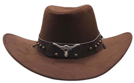 2025 - Herren-Hut im Western-Stil, Cowboy-Stil, Jazz-Stil, Bowler-Hut für Cosplay-Auftritte, Western-Kleidung (Kaffee, Größe M)