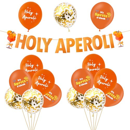 Aperol Party Deko，15pc Luftballons | HOLY APEROLI Orange Girlande Aperol Spritz Geschenke für Geburtstag Banner JGA Banne Hawaii Strandparty