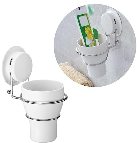 Soporte de Ventosa para Baño Portacepillos Vaso de Plástico Abs Blanco