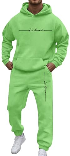 CEWIFO Completo Sportivo da Uomo Casual in Due Pezzi con Cappuccio, Maniche Raglan, Coulisse e Pantaloni in Pile Tuta Pantalone da Lavoro