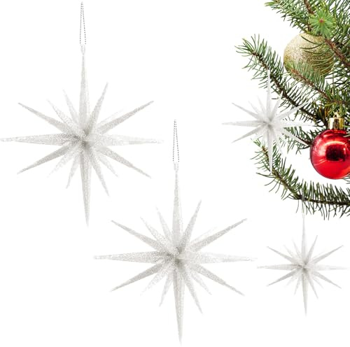 Fenayuu Weihnachtssterne Ornamente,2 Stück Glitzersterne Mit Aufhängung - Party Anhänger Für Ladengestaltung Küche Wohnzimmer Klassenzimmer Kleine Räume