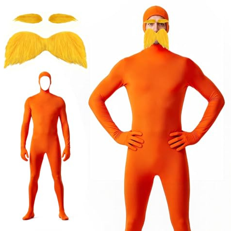 ZoneYan Disfraz de Cuerpo Completo Con Bigote Naranja, Lorax Costume, Traje de Cuerpo Completo, para Halloween, carnaval, cosplay (Orange, XXL)