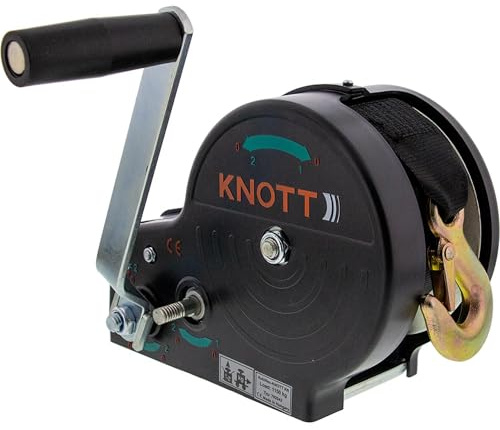 The Drive | Gurtwinde für PKW Anhänger, Bootstrailer u. Nutzfahrzeuge mit 10m Band und Haken 1150kg | Seilwinde | Handseilwinde | Knott