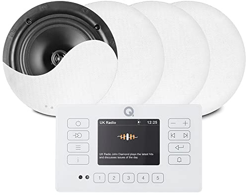 Q Acoustics E120 White - Bluetooth Ceiling Speaker System with Touch Panel Wall Amplifier and DAB+ Digital Radio - 4 x NCSS6
