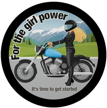 Bikerin Magnet mit Flaschenöffner rund mit Spruch: Time to Unleash Girl Power. Motorrad-Büromagnet lustig, feministisch
