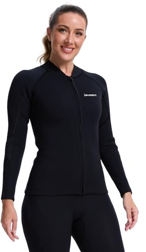 Lemorecn Women's Wetsuit Top, 2mm Super-Stretch Neoprene Jacket Long Sleeve Wetsuit Jackets for Diving, Surfing, Snorkeling & Water Sports, BLACK,M