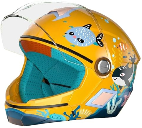Casco Integral De Motocicleta para Niños, Casco De Bicicleta Y Scooter para Niños Y Niñas De 3 A 12 Años, Casco Abierto con Visera, Diseño De Dibujos Animados. 4,(48-55CM)