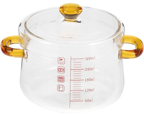 Healifty Cacerola de Cristal Transparente de 300 Ml con Doble Asa Resistente al Calor para Cocinar al Baño María Horno y Vapor Olla para Sopa y Guisos en Cocina Doméstica