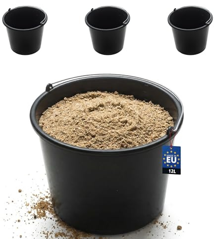 BAKOKI Robust uppsättning av 3 murbrukshink 12 l av återvunnen LDPE med metallpannband och inre skala – betonghink, cementhink, rengöringshink och vattenhink för byggarbetsplats, trädgård och hushåll
