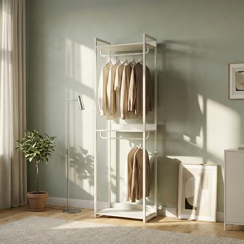 [en.casa] Garderobenständer Jässaatka mit 2 Stangen Garderobe Flur mit Schuhregal Jackenständer freistehend Metall Standgarderobe Kleiderständer 200 x 61 x 40 cm Grau