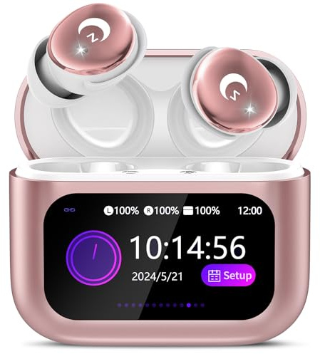 Cuffie Bluetooth, mini cuffie per dormire, 48 ore, Bluetooth 5.4 con touchscreen, 2026, senza fili, con cancellazione del rumore ENC, auricolari IPX7, bassi profondi, polvere di ciliegia