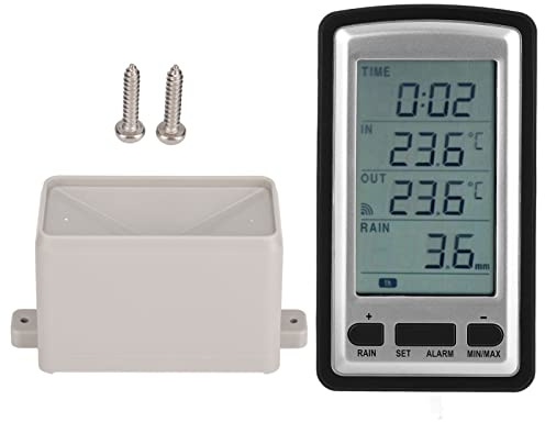 Pluviometro digitale da esterno, pluviometro wireless con termometro | Pluviometro elettronico, pluviometro con termometro e ricevitore riutilizzabile per giardino interno ed esterno