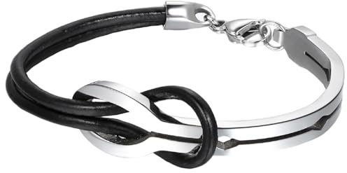 OIDEA Infinity Armband Leder Geflochten mit Karabiner Verschluss, verstellbar Unendlichkeitszeichen Echtleder Edelstahl Armreif für Herren Damen, Schwarz Rot Braun