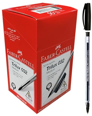 FABER-CASTELL - Kugelschreiber Trilux 032 Schwarz, 50 Stück | Kugelschreiber mit Mine M und dokumentenechter Tinte für Schule, Büro und Alltag