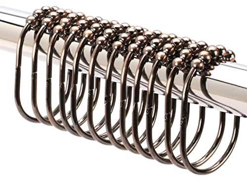 2 Lb. Depot Juego de Ganchos/Anillos Anchos para Cortina de Ducha, Acabado Decorativo de Bronce aceitado, Rodillos de fácil Deslizamiento, 100% a Prueba de Herrumbre, Juego de 12 Anillos