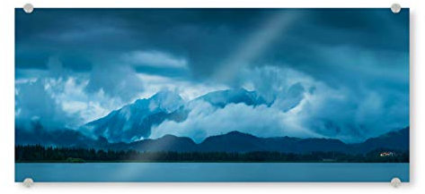 artboxONE Acrylglasbild 90x30 cm Natur Hopfensee Panorama Bild hinter Acrylglas - Bild allgäu Alpen Berge
