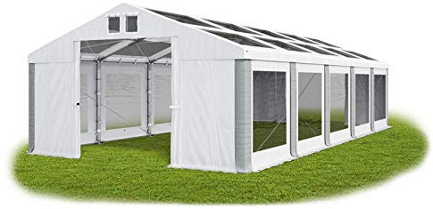 Das Company Tenda per Feste bianco-grigio 5x10m Tetto e Lati Trasparenti Impermeabile 580 g/m2 PVC Costruzione Winter Plus sul Fondo e Rinforzi Tetto e dell'Ingresso tutto l'anno con cavi d'acciaio
