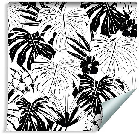 Muralo Papier Peint Feuilles Tropicales Noir et Blanc - 10m x 53 cm | Revêtement vinyle décoratif et lavable, pose facile, motif haute définition - esprit nature pour salon ou chambre
