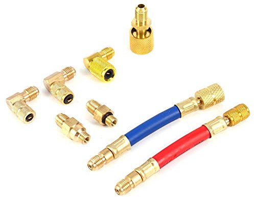Gorgeri Kühlschrankverbindungen CH-138 R134A R12 Auto Klimaanlage Kühlung Umwandlungs Adapter Anschluss Schlauch Satz Kit, Manifold Konvertierungswerkzeug, 8-teiliges Anschlussadapter, Schwenkadapter
