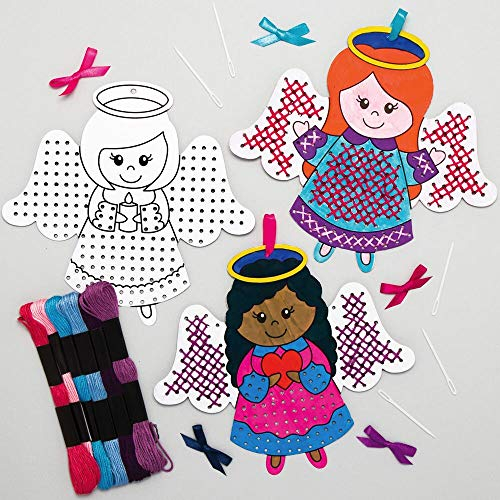 Baker Ross AX389 Kit Punto Croce Angelo Da Colorare - Confezione Da 5, Attività Creative Per Bambini