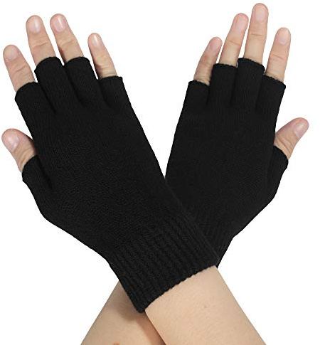 ZLYC Kvinnor vinter fingerlösa handskar ull stickad halvfinger stretchhandske