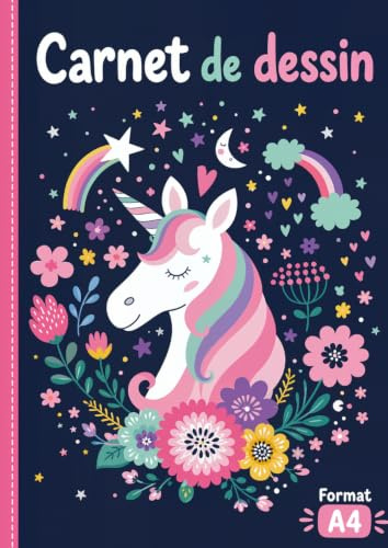 Carnet de dessin: Cahier de dessin format A4 100 pages de feuilles blanches | Grand cahier vierge pour apprendre à dessiner avec une belle couverture de licorne | Grand carnet de dessin A4 pour enfant