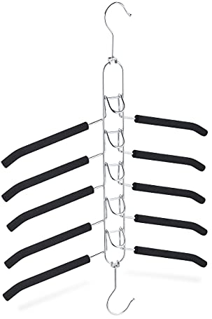 Relaxdays Mehrfach Kleiderbügel, 5 gepolsterte Bügel, waagerecht & senkrecht, rutschfest, platzsparend, schwarz/silber