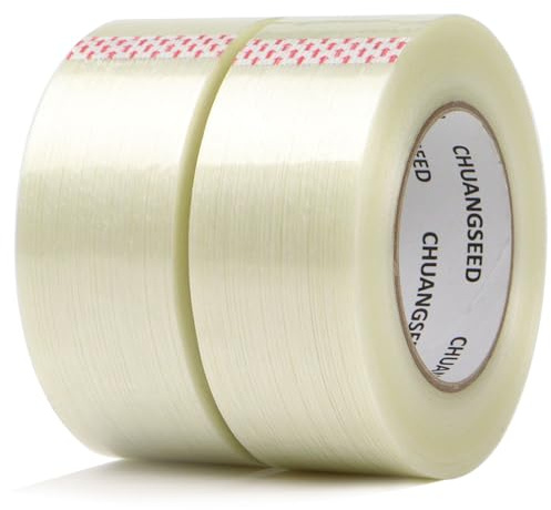 CHUANGSEED 2 Roll Strong Crosswise Reinforced Tape 50MM x 27.5M, Filament Strapping Tape, Fiberglass Reinforced Tape,Clear Duct Tape for Repairing,Moving,Bunding