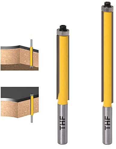2 Stück Bündigfräser 8MM Schaft Kopierfräser/Holzfräse/Nutfräser Holzschneider Router Bit, Ober Lager, extra langes, gerades Fräser Schneidmesser