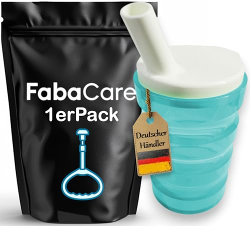 FabaCare Trinkbecher mit zwei Deckeln, Rillenbecher, Schnabeltasse, Easy To Clean Spezialversiegelung, Blau
