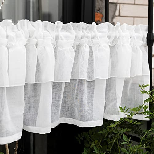 A.Monamour Cortina Cocina Ventana Puerta Corta Pequeña Blanca Cortina De Gasa Voile De Tul Transparente Translúcida Visillo Bolsillo para Varilla Panel Cenefa Rustica Bistro para Dormitorio Café Baño