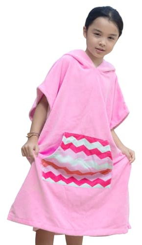 DiaryLook Kids Swimming Changing Robe with Hood, Beach Poncho Towel with Pockets Boys & Girls Quick Dry, Bath Robe Surfing Watersport