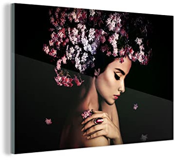 MuchoWow Glasbild Glasfoto Wandbild Bilder Deko 150x100 cm Blossom - Frau - Rosa - Luxus