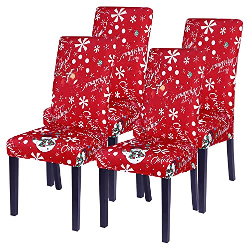 SearchI 4/6 PCS Weihnachtlich Stuhlhussen Stretch Weihnachten Stuhlbezug Universal Festlich Chair Cover Moderne Xmas Stulabdeckung Esszimmer Partys Bankett Beschütze (Weihnachtsschneeflocke, 4PCS)