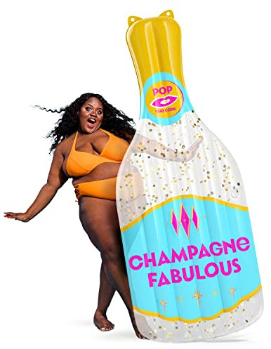Giant Champagne Bottle Pool Inflatable 244 cm | Inflatable Airbed Lounger w 2 Cup Holders and Gold Glitter | Bride to Be Gifts | Hen Party Accessories | Party Props for Adults | Champagne Gift