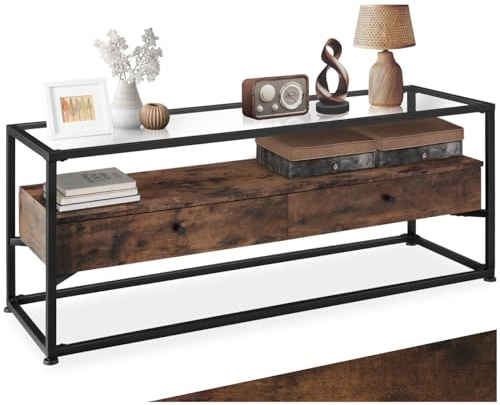 tectake® Mueble TV con Tablero Extraíble, Mueble Television para Salón y Almacenaje, Muebles de Salon, Aparadores para Salon, Mesa TV - 121,5 x 41,5 x 50,5 cm Madera Industrial Oscura, Rústica
