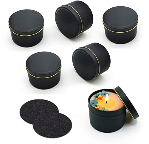 PFLYPF 6 barattoli di candela, 2 sottobicchieri in feltro, 120 ml, contenitori vuoti per candele rotondi, per accessori fai da te, piccoli gioielli, ecc. (nero)