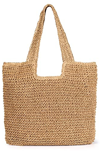 Sightor Straw Beach Bag, Women Tote Bag Woven Shoulder Bag, Handmade Large Summer Handbag Hobo Bag for Beach Picnic Vacation (Brown)