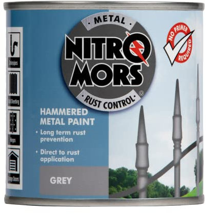 Nitromors Hammered Metal Paint Grey 250ml, No Primer Needed Rust Protection Outdoor UV Fade Resistant