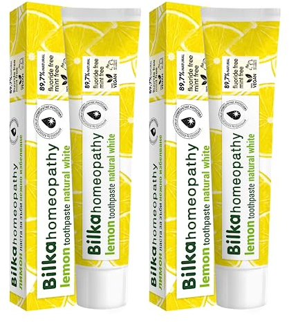 Bilka Homeopathy Zitron Zahncreme, Natürlicher Whitening-Effekt, Zahnpasta mit Xylitol, Fluoridfrei, Mentholfrei, Zuckerfrei, 2x75ml
