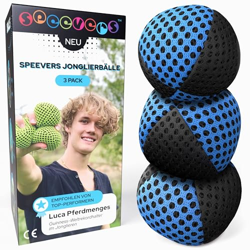 speevers XBalls Hohe Qualität Jonglierbälle Kinder Anfänger und Profi 3er Set, Jonglieren in 15 Farben, Jonglierset für Erwachsene, Anfänger Beanbags mit Tragetasche (Schwarz-Blau, 650g)