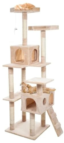 66in Cat Tree Tower Scratching Posts Multilevel Cat Climbing House with Condos & Ladder Cat Activity Centre for Indoor Cats,9 Sisal Rope Scratching Posts, Hanging Toys – Cat Tree for Indoor Cats