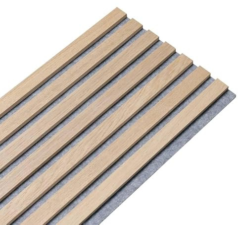 DECOON - Panneau tasseaux Bois véritable chêne Clair - Design Moderne - Fond Gris, idéal Mur TV & Bureau - Pose Facile - 250 x 30 x 1 cm (0,75 m²)