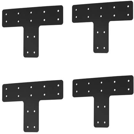 YVHFWOY T-Pfostenhalterung, 4 Stück, 30,5 x 20,3 cm, flache Reparaturplatte, T-förmige Halterungen | Schwarze pulverbeschichtete Pfosten zu Balken Verbinder für die Reparatur von Holzhäusern, Möbeln, Pergola, Fachwerkrahmen