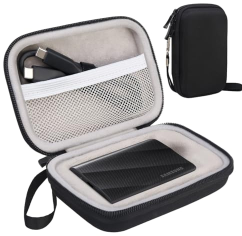 Lacdo Extern Hårddiskväska Skyddsfodral för Samsung T9 Portable Solid State Drives 1TB 2TB 4TB USB 3.2 External Hård EVA Vattentät Stötsäker Resväska, Svart+Grå