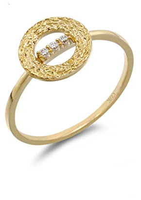 Lieson Damen Ringe für Verlobung, Gold Ringe Damen 585 14K Vintage Hohl Kreis mit Moissanit Freundschaftsringe Gelbgold Große 57 (18.1)
