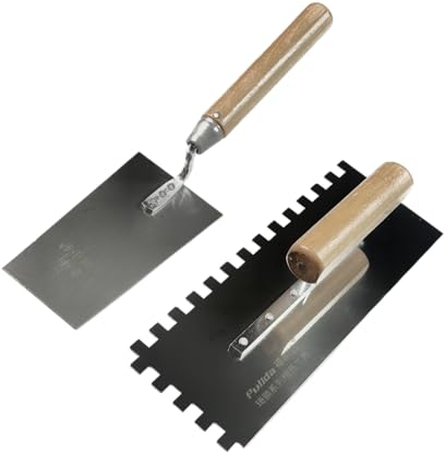 Ruimi Edelstahl Glättkelle 280 x 110 mm mit Zahnung 10x10 mm Zahnkelle, Manganstahl Putzkellen mit Holzgriff