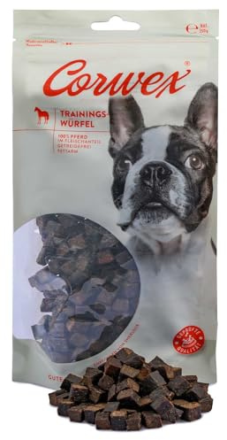 Corwex Dados de entrenamiento (250 g, caballo) aperitivos para perros con caballo, monoproteína, aperitivos para entrenar, golosinas sin cereales para entrenamiento de perros